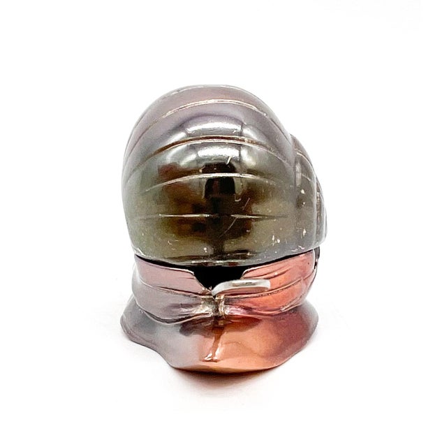 Dark Gray Mid 20th Century Patinaed Silver Plated Snail Salt Cellar — Hinged Shell, Plastic Liner & Spoon- Boho Chic, Coastal For Sale - Image 8 of 9