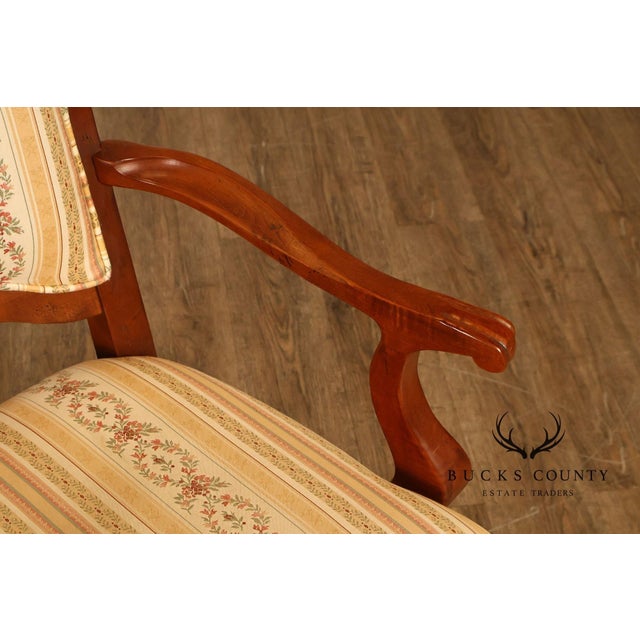 Century French Provincial Style Pair Of Upholstered Ladderback Armchairs For Sale - Image 17 of 18