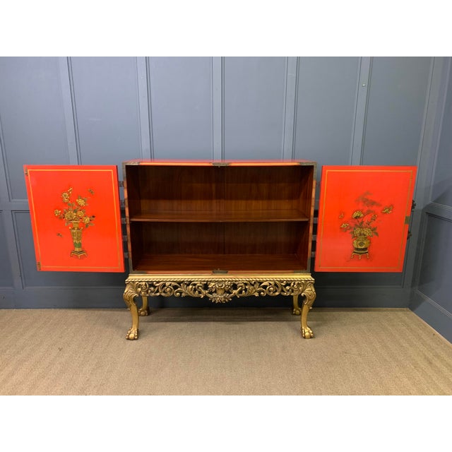 Red Lacquered Chinoiserie Cabinet on Stand, 1920 For Sale - Image 10 of 18