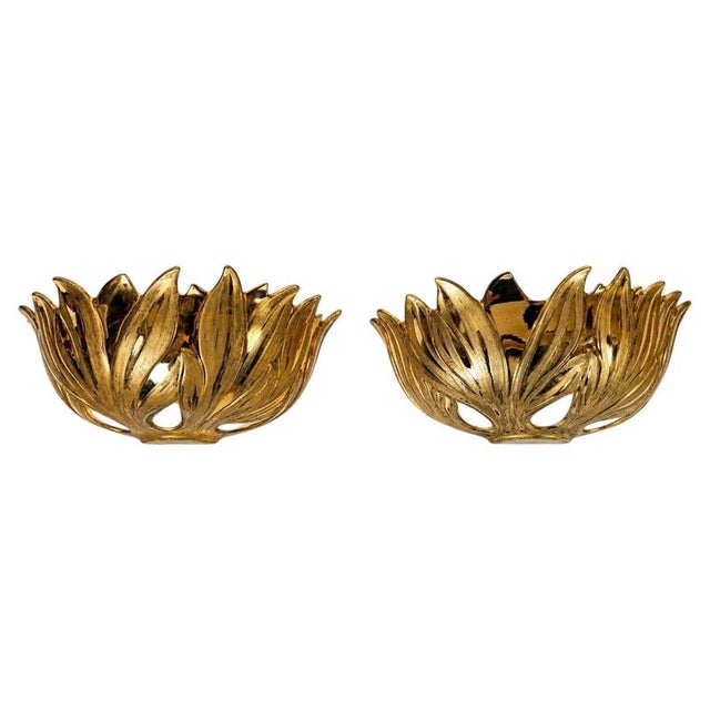 Italian Gilt Metal Lotus Flower Wall Sconces, 1980s For Sale - Image 13 of 13