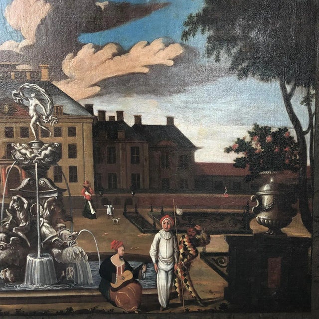 Textile Mid 17th Century "Palace Courtyard" Dutch School Oil Painting, Framed For Sale - Image 7 of 11