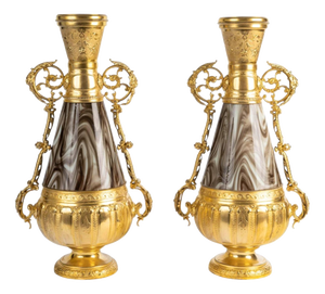 Napoleon III Vases in Opaline Glass and Gilded Regule, 1800s, Set of 2