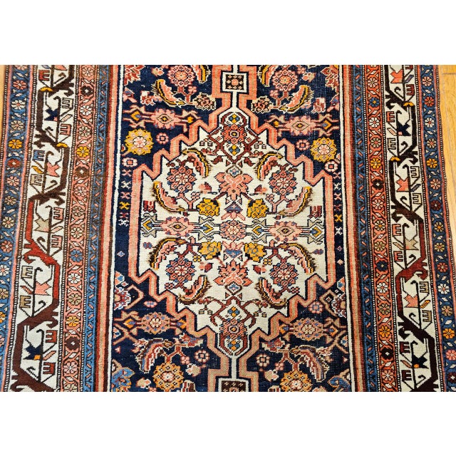 Vintage Persian Bidjar Wide Runner, Hand-Knotted Wool, Geometric Medallion Pattern, Navy & Ivory, 4x14 For Sale - Image 18 of 18
