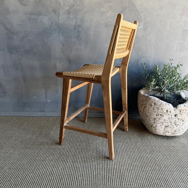 Indoor Outdoor Solid Teak Wood Counter Height Stool For Sale In Los Angeles - Image 6 of 11