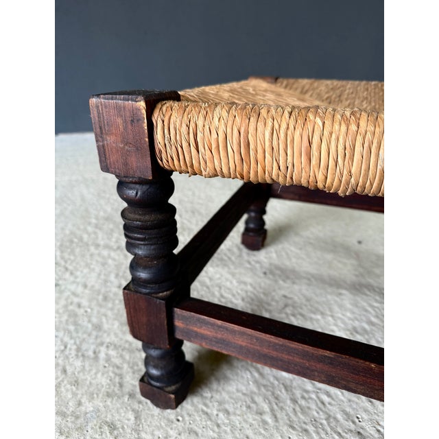 French Country Oak and Rush Ottoman, France, 1940s For Sale - Image 9 of 18