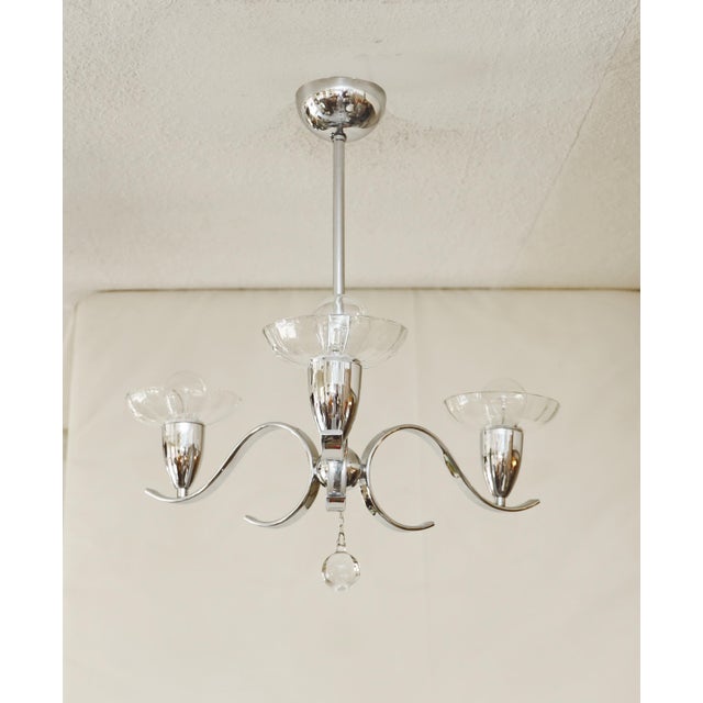 Art Deco Chandelier in Glass and Nickel, 1920s For Sale - Image 6 of 8