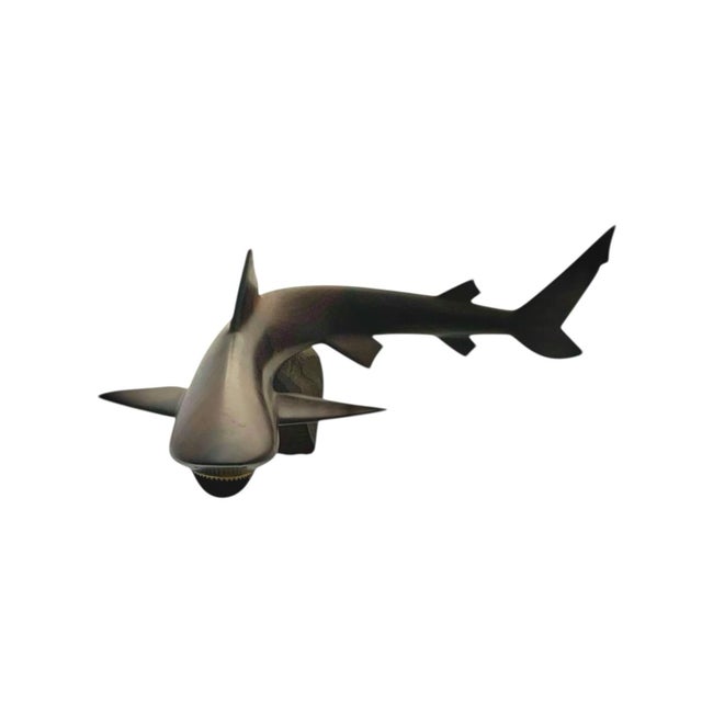 Mid-Century Modern Shark Sculpture Hand Carved Wood Great Fish Figurine Vintage Gift For Sale - Image 3 of 10