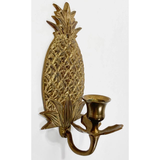 Late 20th Century Brass Pineapple Wall Candle Sconces, a Pair For Sale - Image 5 of 5