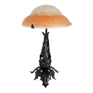 French Louis Janin for Daum Nancy Glass and Fer Forge Iron Table Lamp