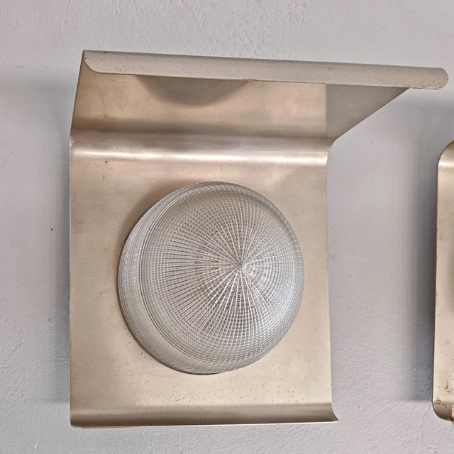 Wall Lamps in Nickel-Plated Metal Sheet and Glass, 1960s, Set of 2 For Sale - Image 15 of 16