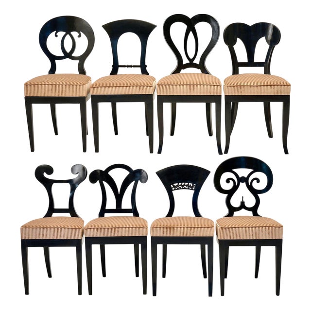 Biedermeier Ebonized Dining Chairs, Set of 8 For Sale