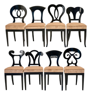 Biedermeier Ebonized Dining Chairs, Set of 8