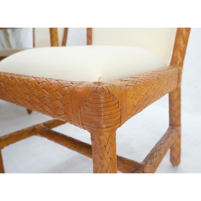 Leather Basket Weave Wicker Style Square Dining Room Table 4 Chairs Glass Top For Sale - Image 14 of 18
