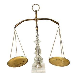 Vintage Justice Scale of Brass, Glass, and Marble For Sale