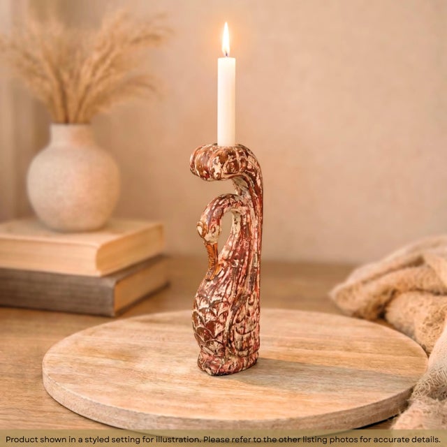 Dimensions: 6" W x 5" D x 20" H Hand Carved in solid wood, this vintage statue can also be used as a candle holder. The...