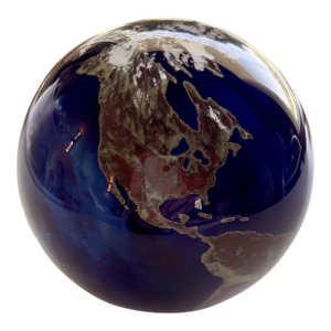 1990s Lundberg Studios Contemporary Art Glass #415 Worldweight Limited Edition Globe Paperweight