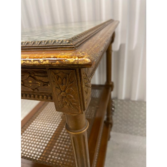 1920s Marble Top Side Table With Caned Shelves For Sale - Image 9 of 11