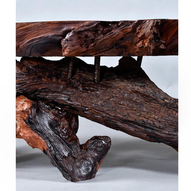 Nakashima Style Live Edge Redwood Burl Root Stump Slab Coffee Table For Sale - Image 17 of 18
