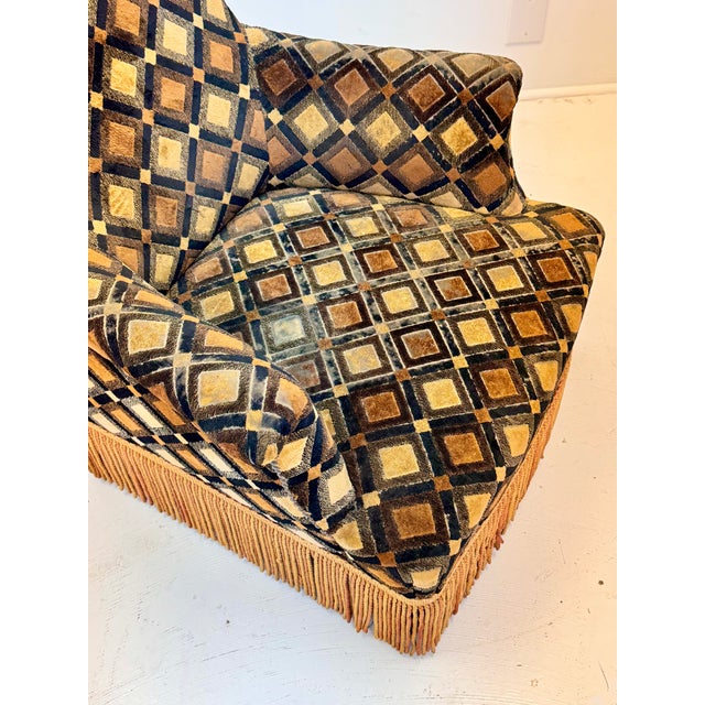 Pair of French Art Deco His & Hers Armchairs in Geometric Velvet, Circa 1930s For Sale - Image 15 of 17