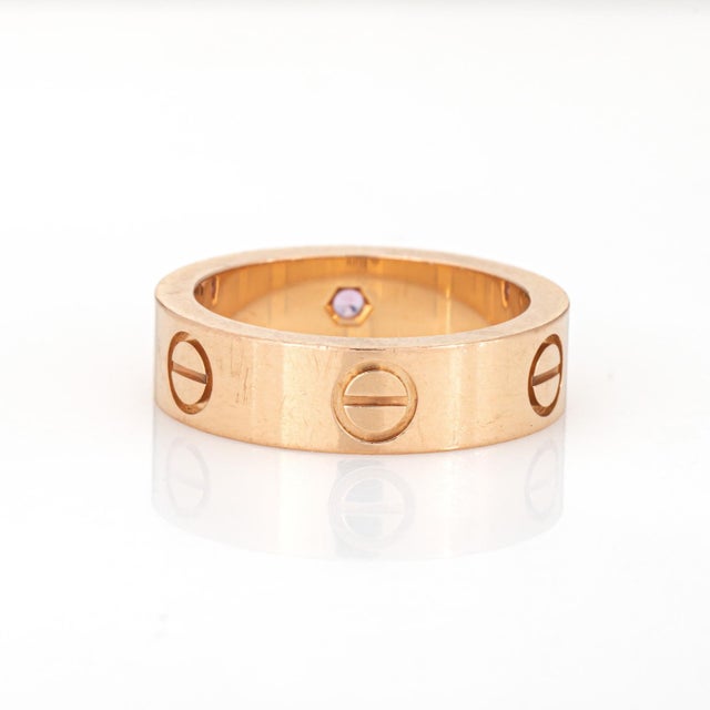 Early 21st Century Cartier Pink Sapphire Love Ring Sz 53 6 1/4 18k Rose Gold Fine Signed Jewelry For Sale - Image 5 of 7