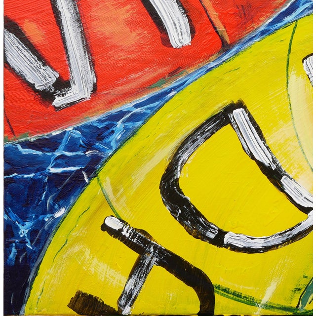 Textile Moisés Villafuerte "Dos Vidas" Blue, Red, and Yellow Contemporary Painting with Texts, 2023 For Sale - Image 7 of 11