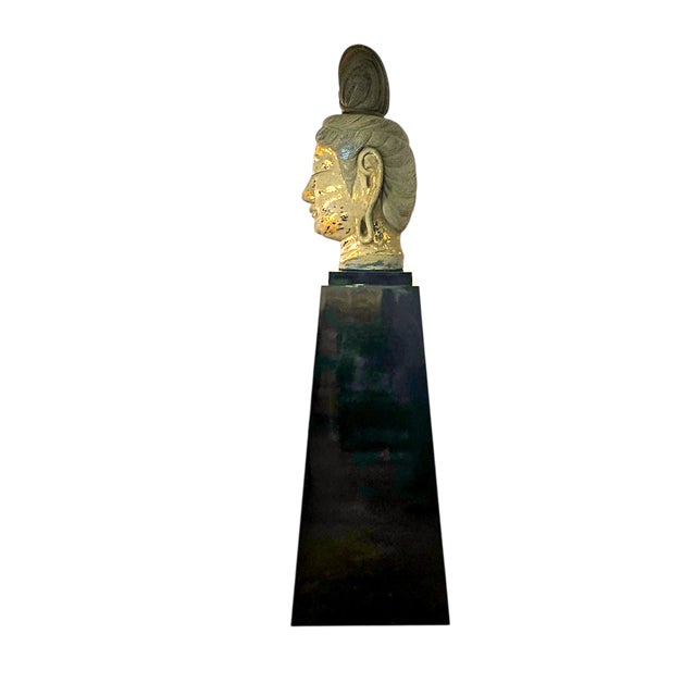 Monumental Thai-Style Buddha Head Sculpture on Lacquered Pedestal, 80"h For Sale In San Francisco - Image 6 of 13