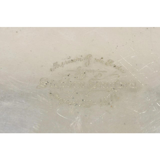 Silver Antique Meriden B Co. Victorian Silver Plated Oval Serving Platter Tray Engraved For Sale - Image 8 of 12