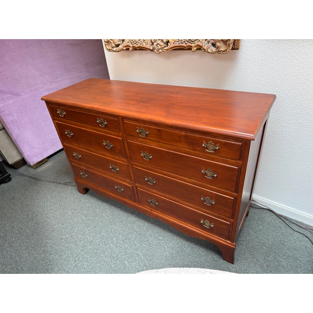 Chippendale Mid 20th Century Maple Wood Double Dresser With Cherry Wood Stain For Sale - Image 3 of 12