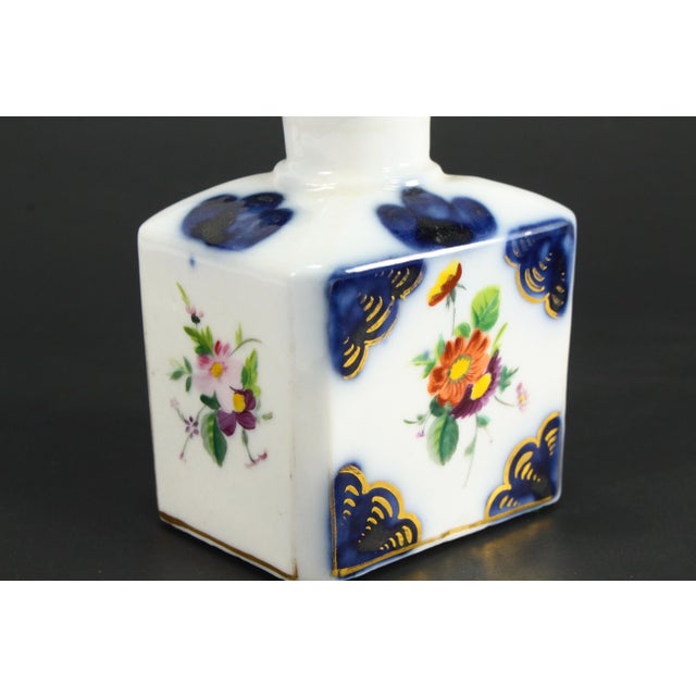 19th C. Old Paris Porcelain Perfume Vanity Bottle Blue & White Flowers & Gold For Sale In Houston - Image 6 of 11
