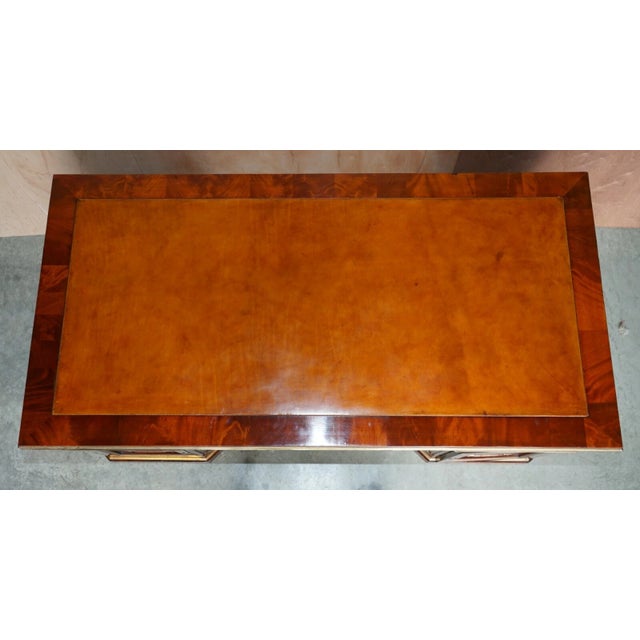 Wood Restored 19th Century Antique Russian Mahogany & Gilt Metal Partner Desk With Leather Armchair For Sale - Image 7 of 12