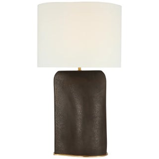 Kelly Wearstler by Visual Comfort Signature Amantani Extra Large Sculpted Form Table Lamp in Stained Black Metallic with Linen Shade For Sale