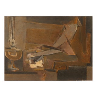 Marcel Fiorini, Still Life with Oil Lamp, 1950s, Oil on Canvas For Sale