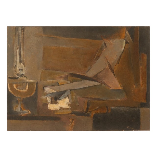 Marcel Fiorini, Still Life with Oil Lamp, 1950s, Oil on Canvas For Sale