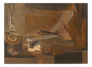 Marcel Fiorini, Still Life with Oil Lamp, 1950s, Oil on Canvas