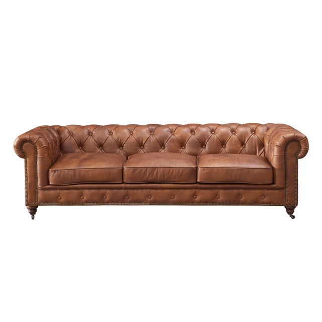 Century Chesterfield Sofa - Bark Brown Leather | Crafters and Weavers For Sale - Image 4 of 7