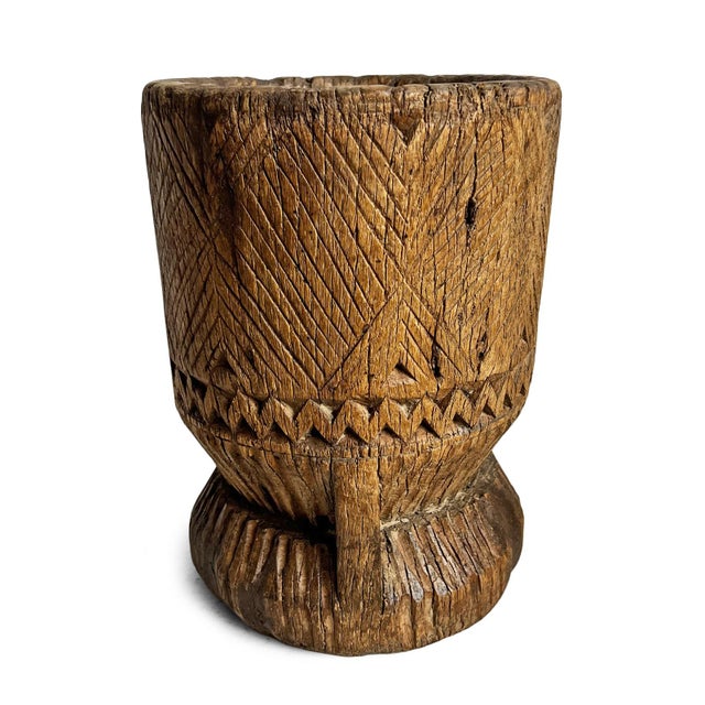 Authentic old vintage wood pestle pot from India. Beautiful patina from years of age and use. These old pots were used...