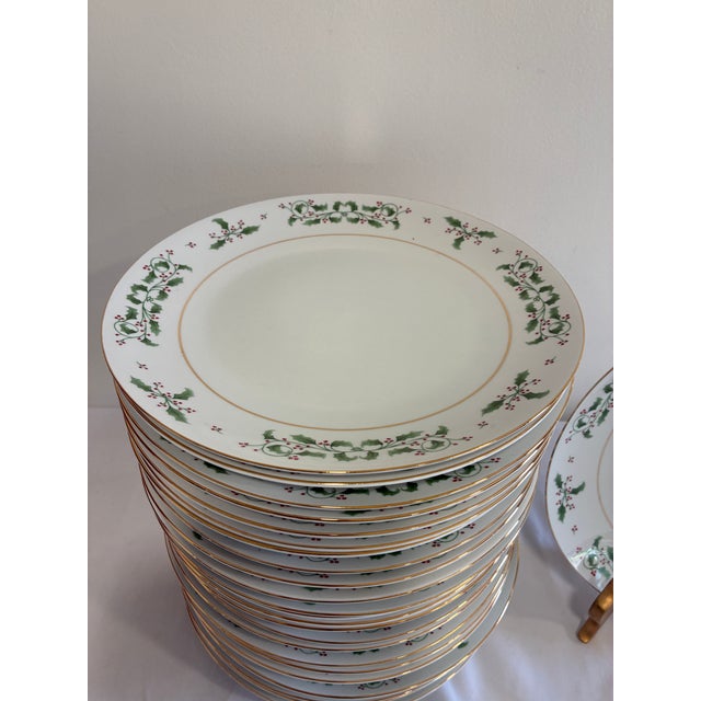 Vintage Holly Berry Christmas Porcelain Dinner Plates, Set of 24 For Sale - Image 10 of 12