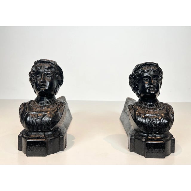 Mid-Century Modern Cast Iron Andirons Representing an Italian Woman - a Pair For Sale - Image 3 of 10