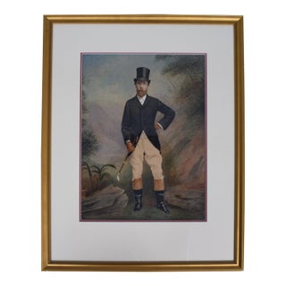 Antique Watercolour of Gentleman in Riding Outfit For Sale