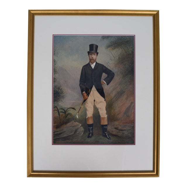 Antique Watercolour of Gentleman in Riding Outfit For Sale