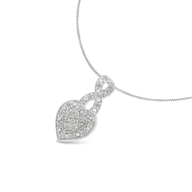 Contemporary .925 Sterling Silver 1/3 Cttw Diamond Awareness Ribbon Halo Heart 18" Pendant Necklace (I-J Color, I2-I3 Clarity) For Sale - Image 3 of 5