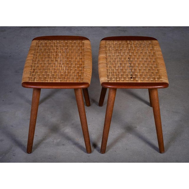 Teak and Woven Stools, Denmark, 1960s, Set of 2 For Sale - Image 4 of 8