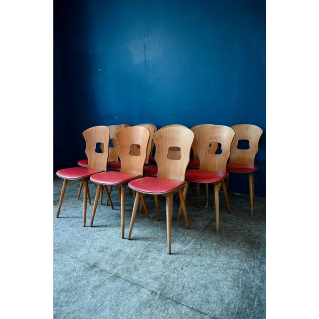 Vintage Retro Gentiane Bistro Chairs with Tapered Legs and Red Faux Leather from Baumann, 1960s, Set of 4 For Sale - Image 12 of 18