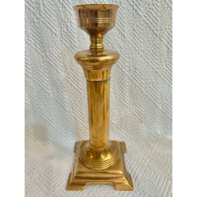 English Vintage Collected Set of 7 Different Solid Brass Candle Stick Holders For Sale - Image 3 of 9