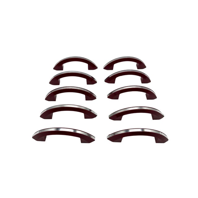 1930s Art Deco Maroon Red Catalin/Bakelite Drawer Pulls With Chrome Strip, Set of 10 For Sale In Los Angeles - Image 6 of 10