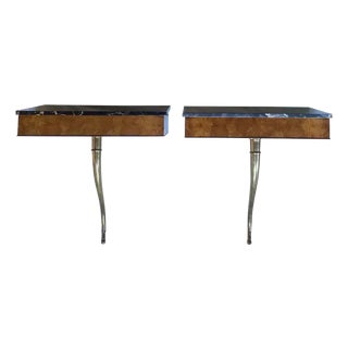 Neoclassical Style Burlwood Wall Mount Console Tables, Pair For Sale