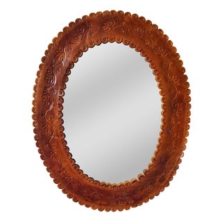 Vintage Embossed Leather Mirror, 1960s For Sale