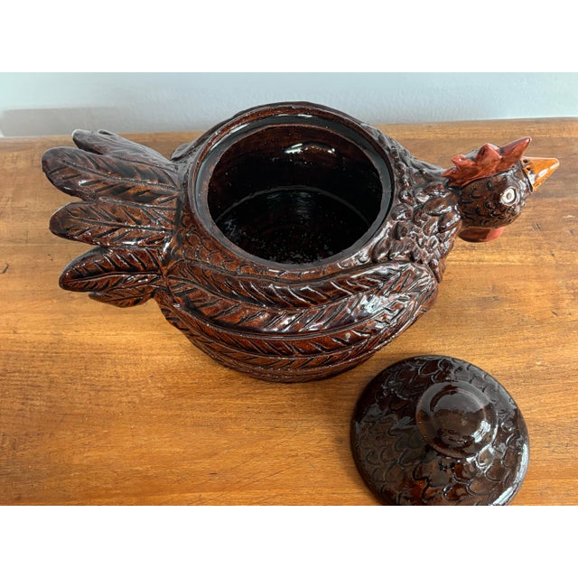 Late 20th Century Folk Art Pottery Chicken Canister With Lid For Sale - Image 6 of 11