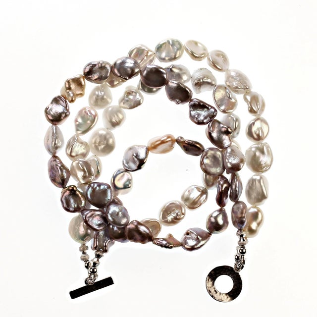 Traditional Two-Strand Pearls in Silver & White Cross Over Pattern Necklace For Sale - Image 3 of 7