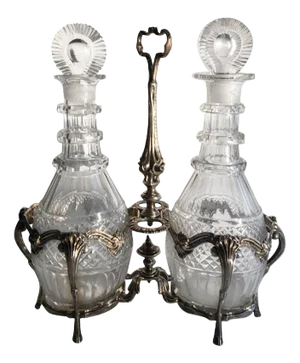 George IV Silver Cruet Service Set with Two Cut Glass Bottles, London, 1750s, Set of 3